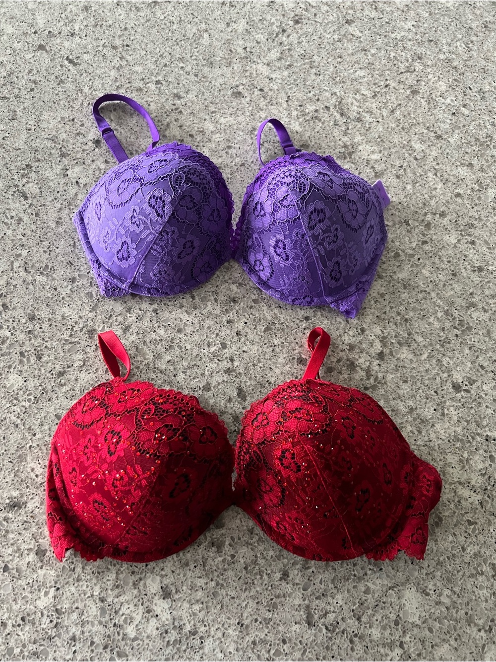 Vintage LaSenza Purple & Red Lace Push-Up Bras
